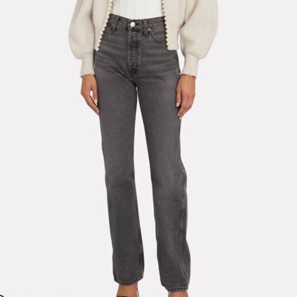 NEW Re Done gray high rise button fly straight leg jeans size 26 - Picture 1 of 10